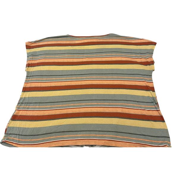 STYLE & CO. CAP SLEEVE PULL-OVER V-NECK BLOUSE, XL, GREEN PEACH ORG YELL STRIPES - Picture 6 of 11